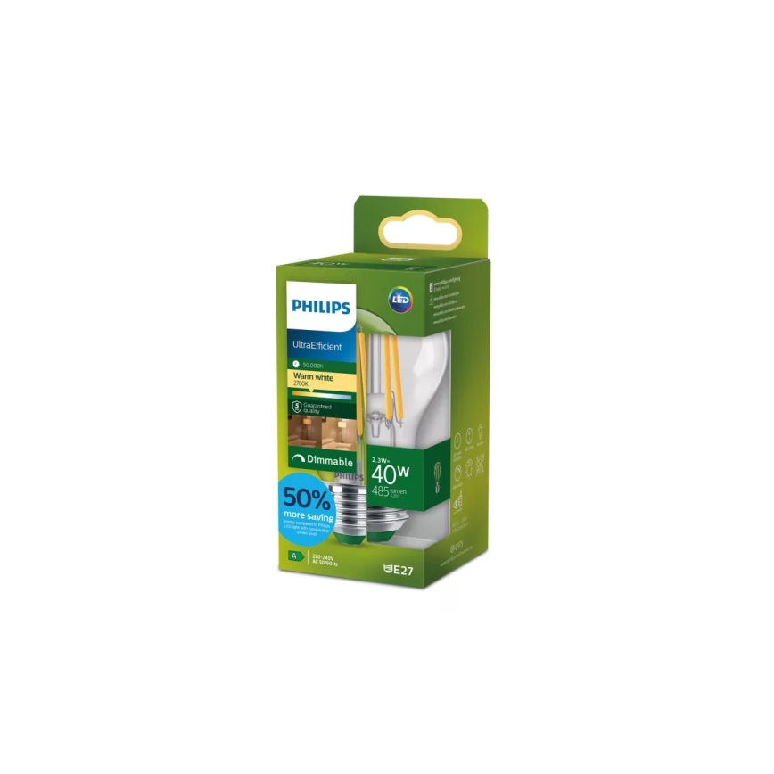 Dimējama LED spuldze ULTRAEFFICIENT VINTAGE Philips A60 E27/2,3W/230V 2700K