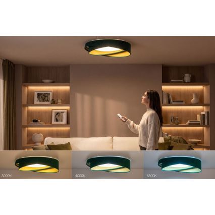 Regulējams LED griestu gaismeklis SMART GALAXY MODERN LED/24W/230V 3000-6500K diametrs 55 cm zaļš/zelts + tālvadības pults