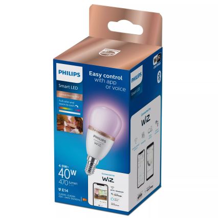 LED RGB dimmējama spuldze Philips SMART P45 E14/4,9W/230V 2200-6500K CRI 90