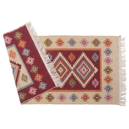 Divpusējs orientālais paklājs KILIM 80x150 cm sarkans/bēšs