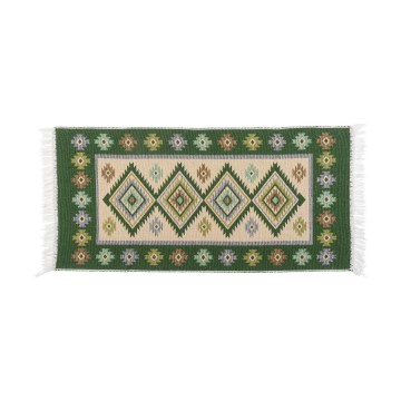 Divpusējs orientālais paklājs KILIM 80x150 cm zaļš/bēšs