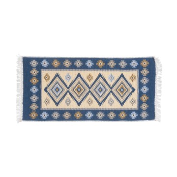 Divpusējs orientālais paklājs KILIM 80x150 cm zils/bēšs
