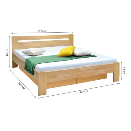 Divvietīga gulta ar redeļu gultas pamatni un uzglabāšanas vietu izgatavots no masīvkoka AMARA 180x200 cm dižskābardis