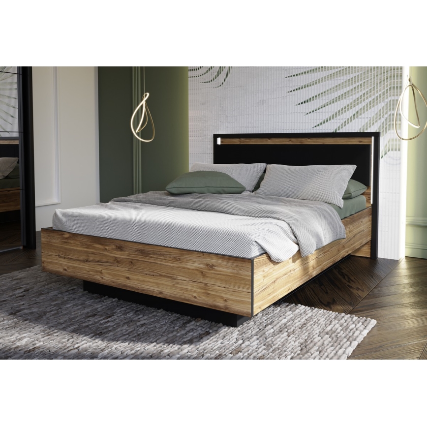 Divvietīga gulta ar uzglabāšanas nodalījumu OREN 140x200 cm brūna/melna