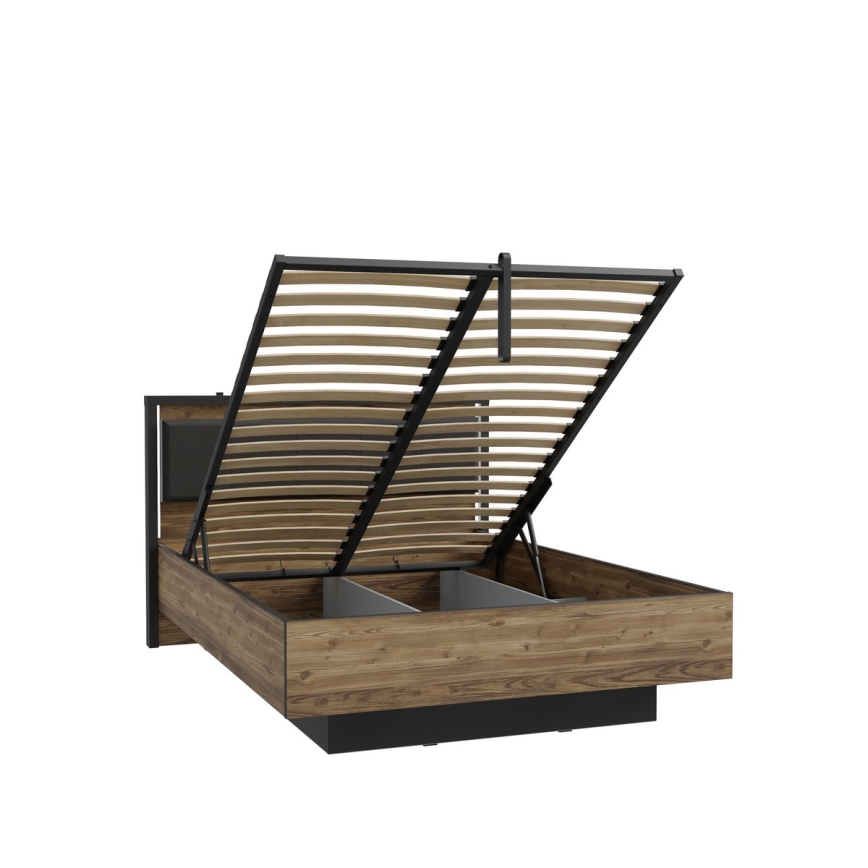 Divvietīga gulta ar uzglabāšanas nodalījumu OREN 140x200 cm brūna/melna