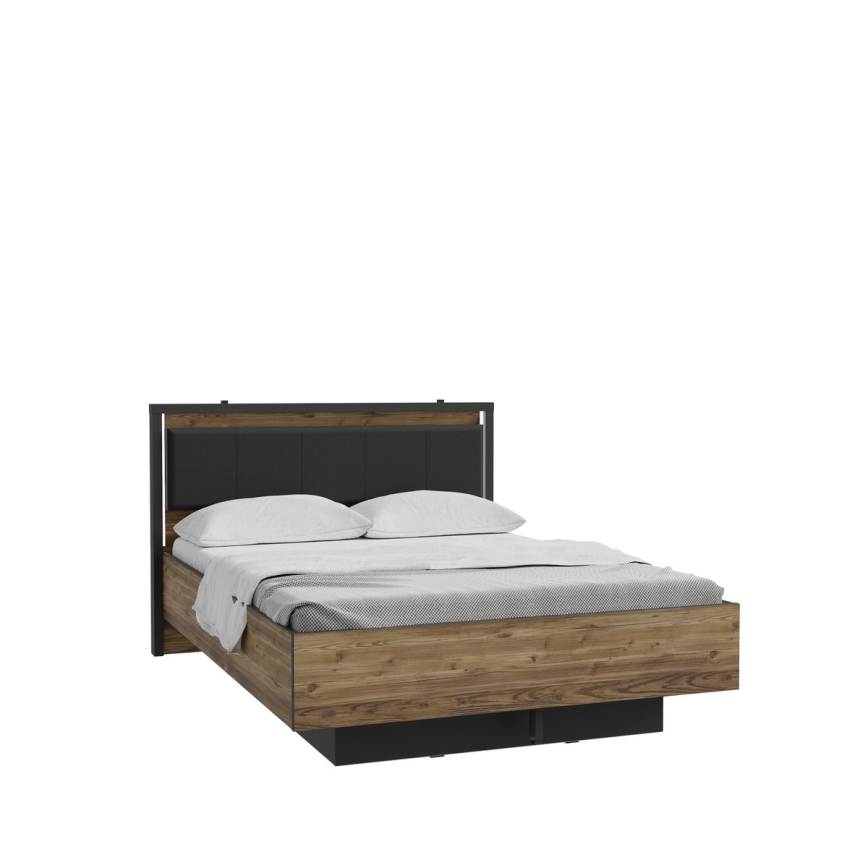 Divvietīga gulta ar uzglabāšanas nodalījumu OREN 140x200 cm brūna/melna