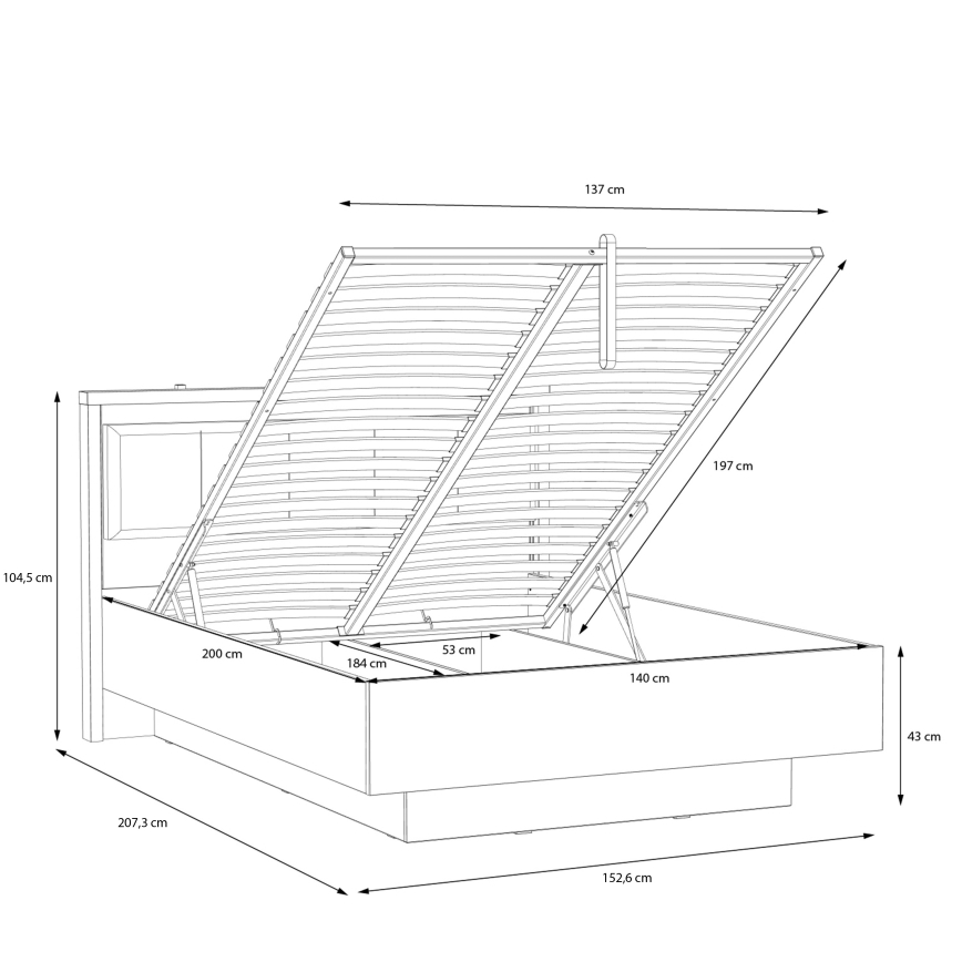 Divvietīga gulta ar uzglabāšanas nodalījumu OREN 140x200 cm brūna/melna