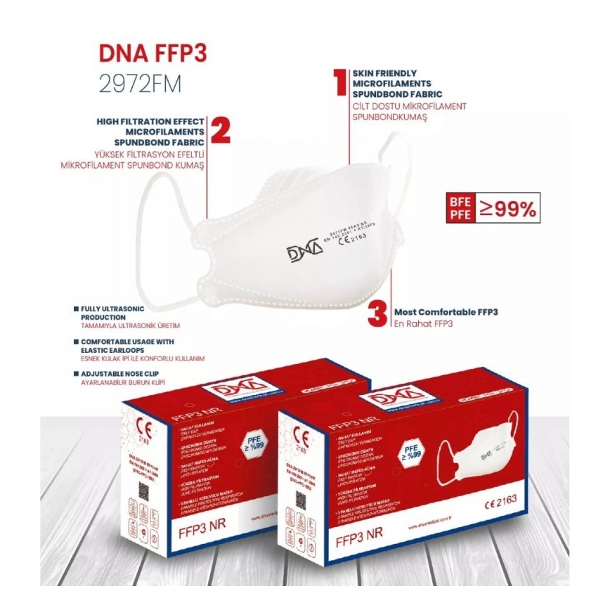 DNS respirators FFP3 NR CE 2163 Medical 20gab