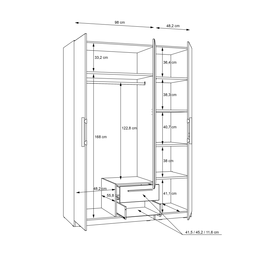 Drēbju skapis ar spoguli MARO 150x213 cm artisan ozols