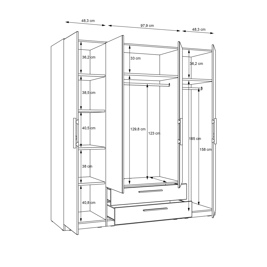 Drēbju skapis ar spoguli MARO, 200x213 cm, Artisan ozols