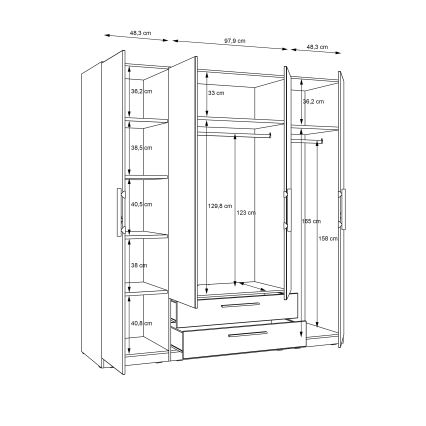 Drēbju skapis ar spoguli MARO 200x213 cm ozols Artisan
