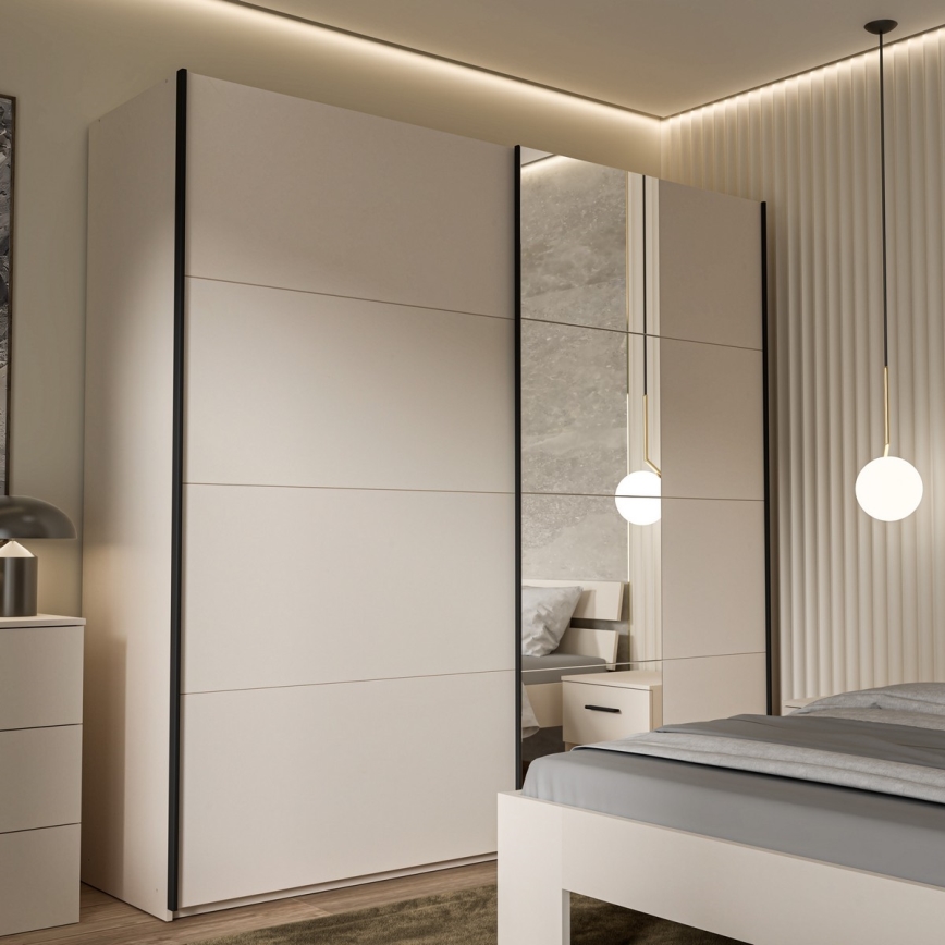 Drēbju skapis ar spoguli ODEN 220x210 cm, bēšs