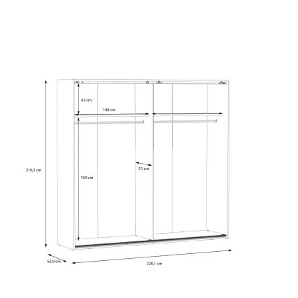 Drēbju skapis ar spoguli OREN 220x210 cm Artisan ozols
