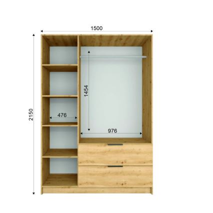 Drēbju skapis ar spoguli VISTA 150x215 cm ozols artisan/grafīts