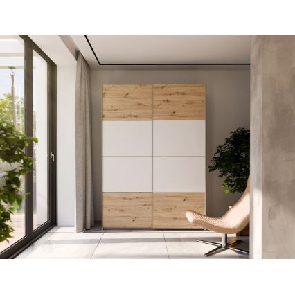 Drēbju skapis KARO 150x210 cm balts/ozols artisan