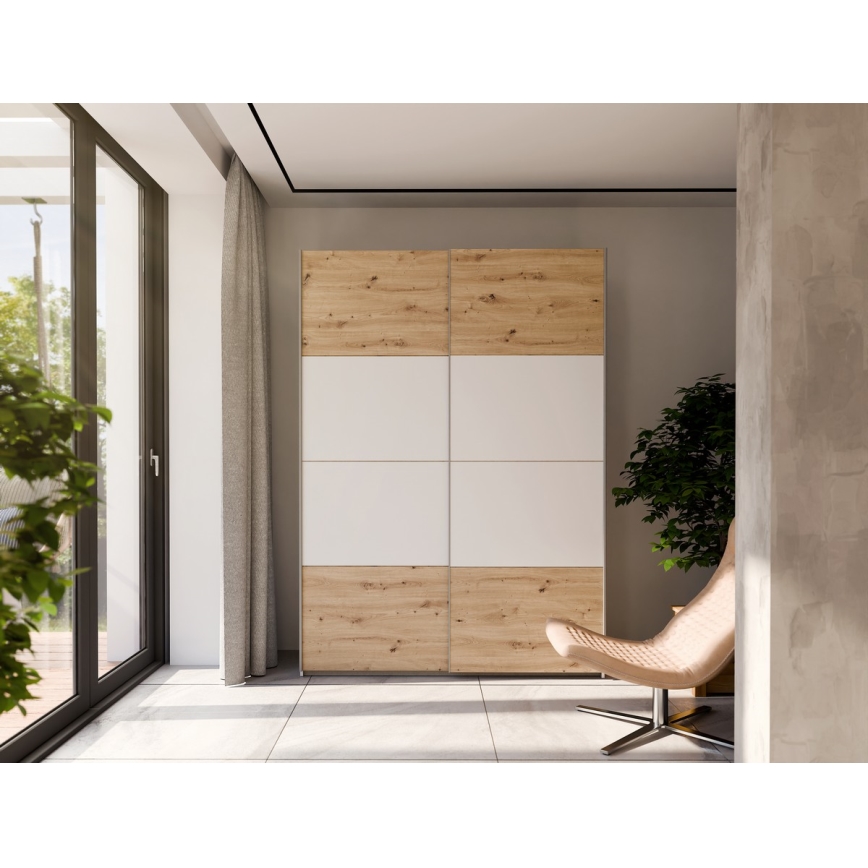 Drēbju skapis KARO 150x210 cm balts/ozols artisan