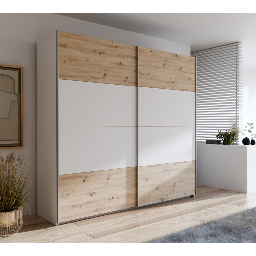 Drēbju skapis KARO 220x210 cm balts/artisan ozols