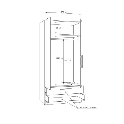 Drēbju skapis MARO 100x213 cm, Artisan ozols