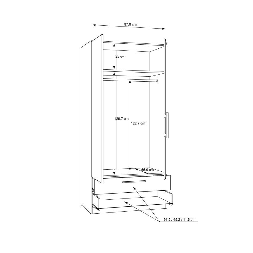 Drēbju skapis MARO 100x213 cm, Artisan ozols