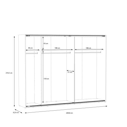 Drēbju skapis OREN ar spoguli, 270x210 cm, artisan ozols