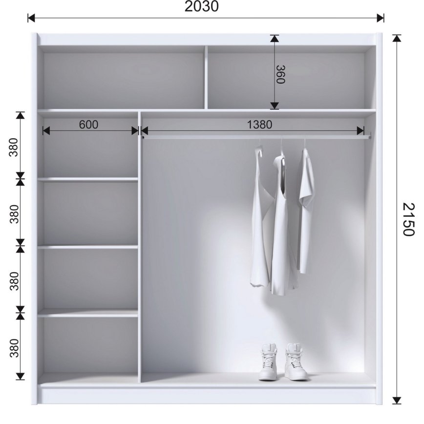 Drēbju skapis SABRINA 203x215 cm balta