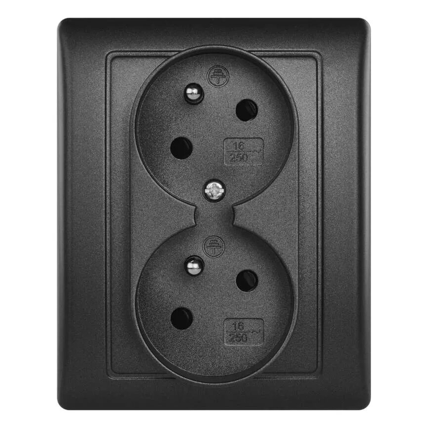 Dubultā mājas kontaktligzda 250V/16A antracīta