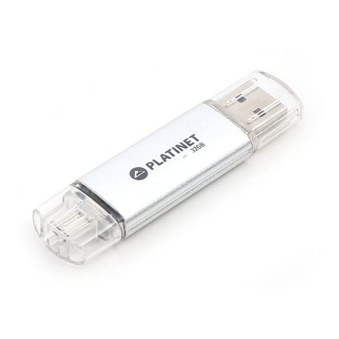 Dubultā zibatmiņa USB + MicroUSB 32GB Sudraba