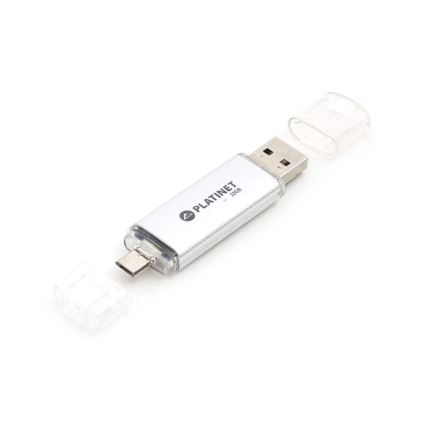 Dubultā zibatmiņa USB + MicroUSB 32GB Sudraba