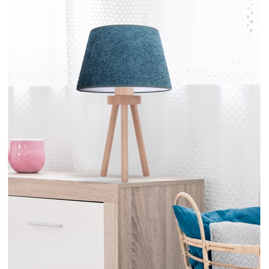Duolla - Galda lampa BOUCLE 1xE27/15W/230V d. 28 cm tirkīza/koks