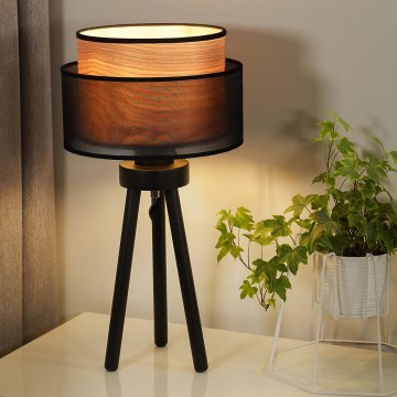 Duolla - Galda lampa WOOD BOHO 1xE27/15W/230V d. 25 cm melna/bēša