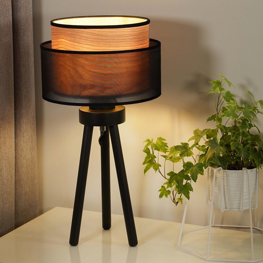 Duolla - Galda lampa WOOD BOHO 1xE27/15W/230V d. 25 cm melna/bēša