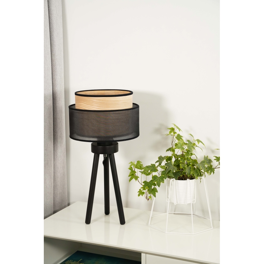 Duolla - Galda lampa WOOD BOHO 1xE27/15W/230V d. 25 cm melna/bēša