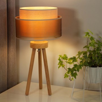 Duolla - Galda lampa WOOD BOHO 1xE27/15W/230V d. 25 cm varš/brūna/bēša