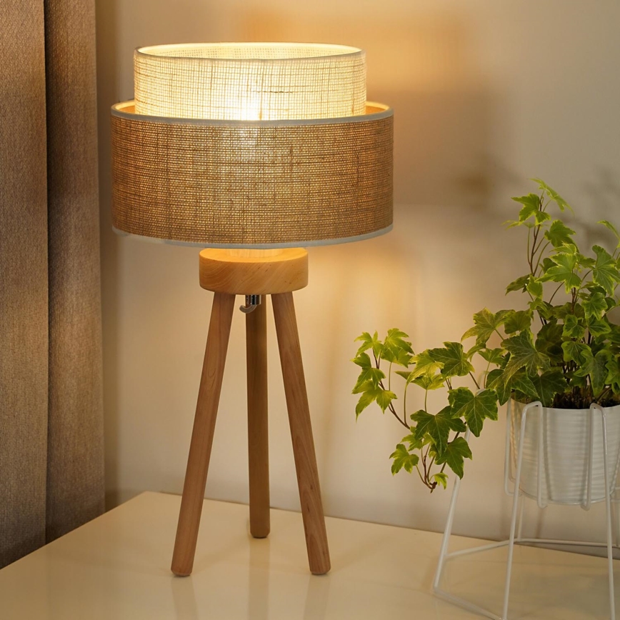 Duolla - Galda lampa YUTE BOHO 1xE27/15W/230V d. 25 cm brūna/krēmkrāsa