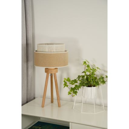 Duolla - Galda lampa YUTE BOHO 1xE27/15W/230V d. 25 cm brūna/krēmkrāsa