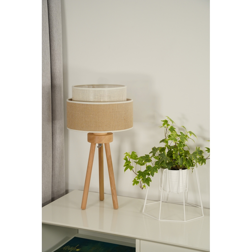 Duolla - Galda lampa YUTE BOHO 1xE27/15W/230V d. 25 cm brūna/krēmkrāsa