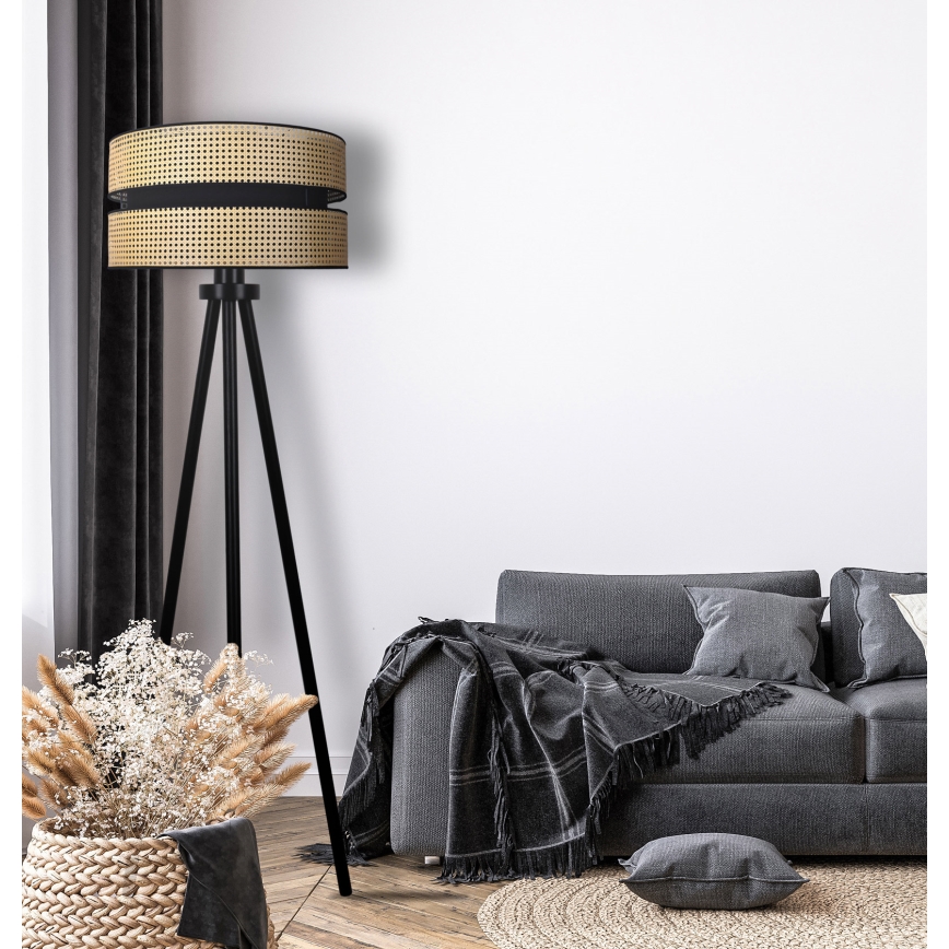 Duolla - Grīdas stāvlampa DUO 1xE27/15W/230V d. 40 cm rotanga/melna