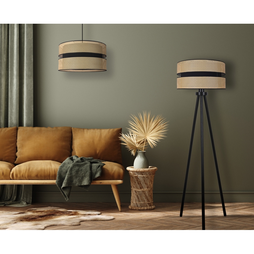 Duolla - Grīdas stāvlampa DUO 1xE27/15W/230V d. 40 cm rotanga/melna