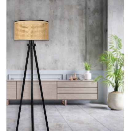 Duolla - Grīdas stāvlampa ROLLER 1xE27/15W/230V d. 45 cm rotanga/melna