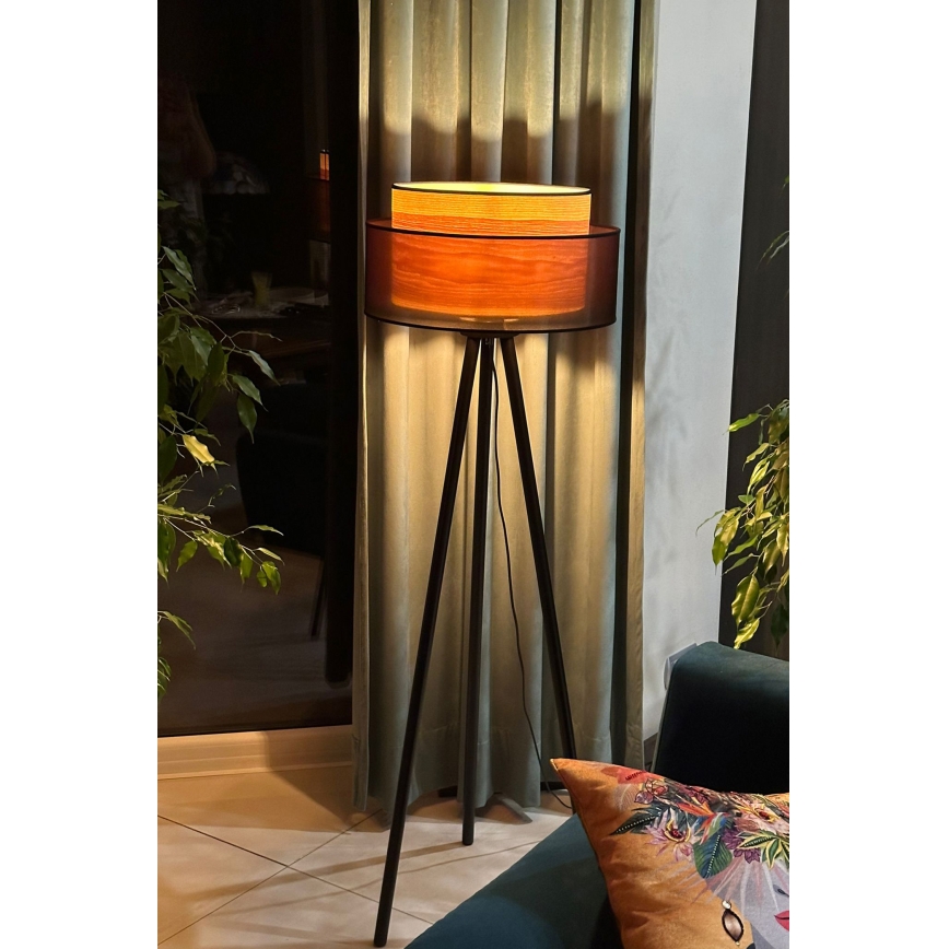 Duolla - Grīdas stāvlampa WOOD BOHO 1xE27/15W/230V d. 45 cm melna/bēša