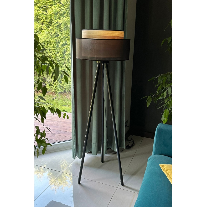 Duolla - Grīdas stāvlampa WOOD BOHO 1xE27/15W/230V d. 45 cm melna/bēša