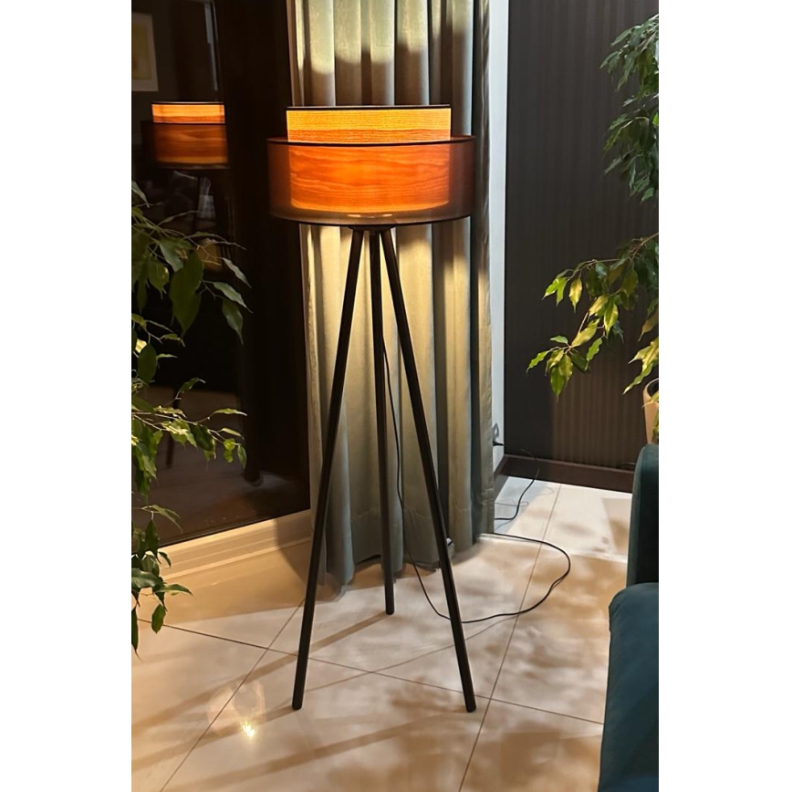 Duolla - Grīdas stāvlampa WOOD BOHO 1xE27/15W/230V d. 45 cm melna/bēša