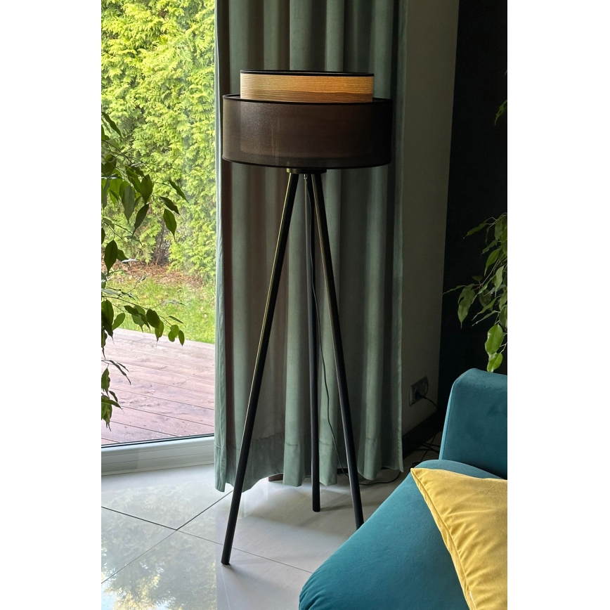 Duolla - Grīdas stāvlampa WOOD BOHO 1xE27/15W/230V d. 45 cm melna/bēša