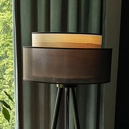 Duolla - Grīdas stāvlampa WOOD BOHO 1xE27/15W/230V d. 45 cm melna/bēša