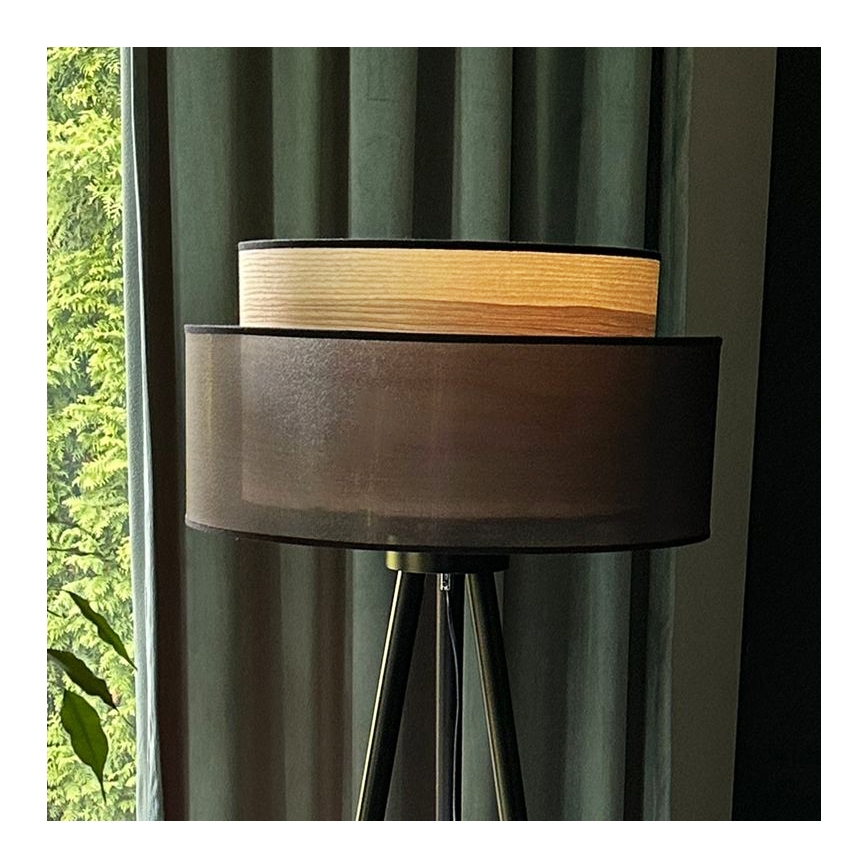Duolla - Grīdas stāvlampa WOOD BOHO 1xE27/15W/230V d. 45 cm melna/bēša
