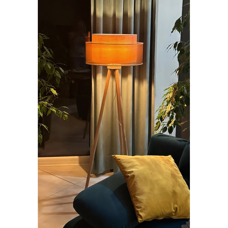 Duolla - Grīdas stāvlampa WOOD BOHO 1xE27/15W/230V d. 45 cm varš/brūna/bēša