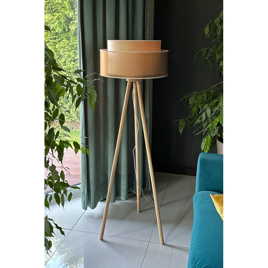 Duolla - Grīdas stāvlampa WOOD BOHO 1xE27/15W/230V d. 45 cm varš/brūna/bēša