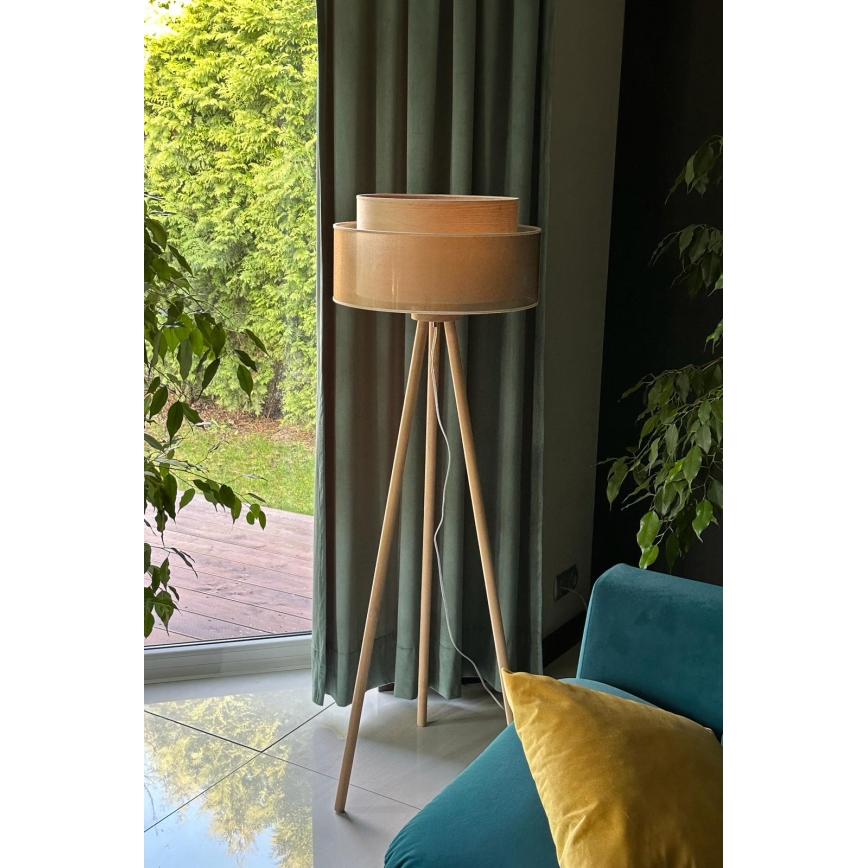 Duolla - Grīdas stāvlampa WOOD BOHO 1xE27/15W/230V d. 45 cm varš/brūna/bēša