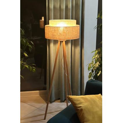 Duolla - Grīdas stāvlampa YUTE BOHO 1xE27/15W/230V d. 45 cm brūna/krēmkrāsa