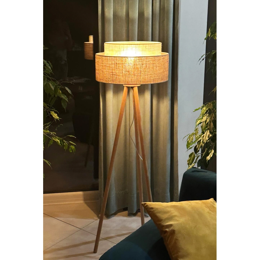 Duolla - Grīdas stāvlampa YUTE BOHO 1xE27/15W/230V d. 45 cm brūna/krēmkrāsa